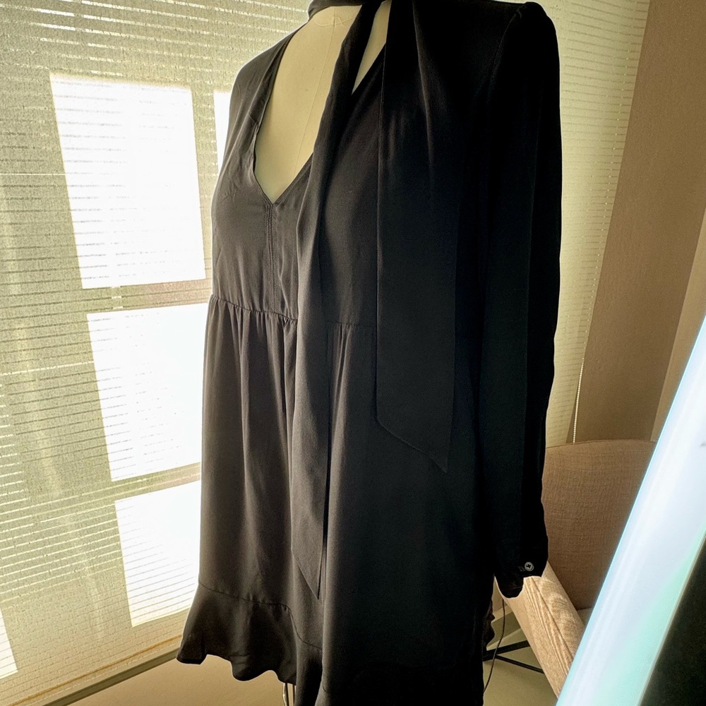 Wilfred Midnight Black Baby Doll Tie-Neck Dress